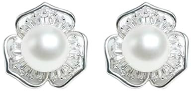 ankbrats Perlen Ohrstecker 925 Sterling Silber Damen, Vielseitig Süßwasserperlen Blumen Ohrstecker mit Zirkon, Hypoallergen Ohrstecker 925 Silber für Mädchen Geschenke