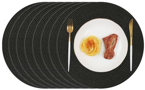 Homcomodar Platzsets Rund Schwarz 8PCS Tischsets Abwaschbar 34cm Tisch Tischsets Hitzebeständigem Platzdeckchen für Küche Abendessen