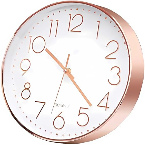 LONBUYS Wall Clock 30CM/12 Inch Silent Non-Ticking Modern Clocks Battery Operated - Analog Small Classic for Office, Home, Living Room, Bathroom, Bedroom, Kitchen, School (Rose Gold)