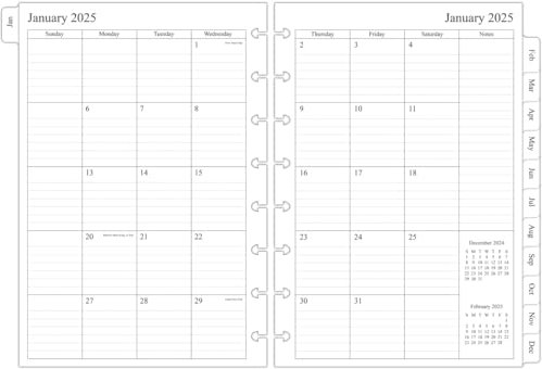 newestor Monatsplaner 2025, Nachfüllpackung für 8-Discbound Notizbücher, zwei Seiten pro Monat, Januar 2025 bis Dezember 2025, Junior-Größe 14 x 21,6 cm, 8 Disc-Bücher