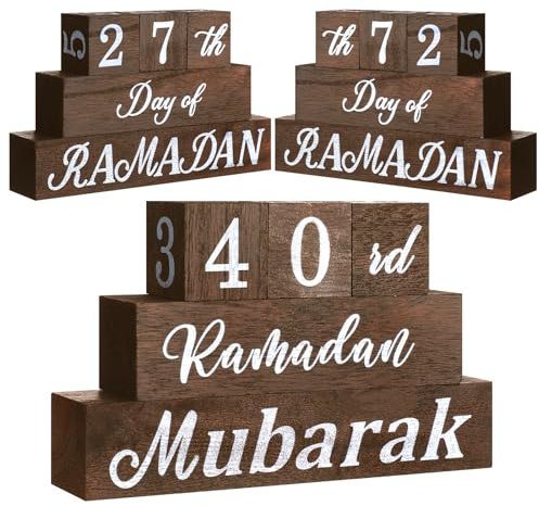 GlikCeil Ramadan-Kalender-Block-Set, Ramadan, Adventskalender, Countdown, Eid-Kalender, Countdown-Blöcke, Ramadan-Holzschild für Ramadan-Dekorationen, Mubarak-Holz-Tischdekoration, Heimdekoration,