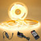 COB LED Streifen Warmweiss 10M, LED Stripe Dimmbar 24V 3000K, lichtband led selbstklebend Wasserdicht IP44, Lichtleiste mit Netzteil und Controller für Unterbau, TV Küche Wohnzimmer DIY (3000k, 10m)