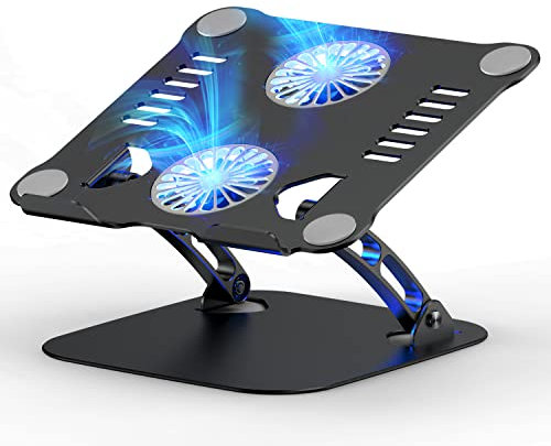 Soporte para ordenador portátil, altura ajustable con ventilador RGB, soporte plegable de aleación de aluminio, soporte para portátil ventilado, soporte ergonómico compatible con todos los MacBook