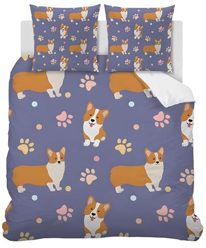 HYSNKSM Bettwäsche 135x200 Corgi-Muster Bettwäsche-Sets 3Teilig Mikrofaser Bettbezug 135 x 200 und 2 Kissenbezug 80x80 cm, Kuschelige Bettbezüge mit Reißverschlus