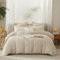 Housse de Couette Seersucker 220x240cm Rayures Unie Beige Gaufré Rayé Structuré Adulte Ado Doux Confortable Elegant Parure de lit 2 Personnes Rayé avec 2xTaie d'oreiller 65x65 avec Fermeture Éclair
