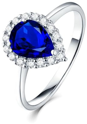 Dsnyu Trauringe 750 Gold, Blau Ringe 18 Karat Weißgold 1,55 Ct Saphir Im Tropfenschliff mit Weißem Diamant Geburtstag Geschenk für Sie Größe 52 (16.6)