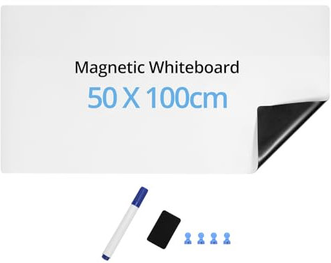QWORK® Pizarra Borrable, 50 x 100 cm Pizarra Autoadhesiva de Borrado en Seco, Película para Pizarra Blanca con Bolígrafos und Borrador Pizarra Blanca, para Oficina, Hogar y Escuela