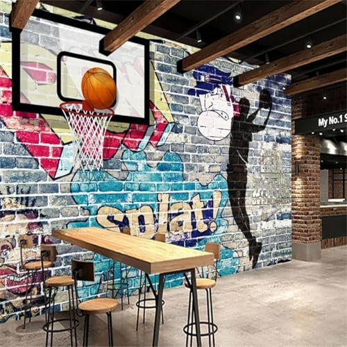 YYZOVBNN Love Basketball Never extinguishes Graffiti Brick Wall Basketball Sports Theme Mural Wallpaper Living Room Bedroom Basketball Hall Background Wallpaper Art Poster