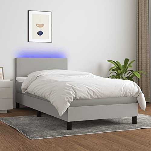 Sufrk Sommier tapissier avec Matelas et LED Gris Clair 80x200cm Tissu,Sommier À Lattes,Sommier Tapissier,Sommier avec Pieds