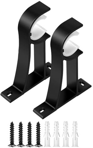Staffa per asta per tende, colore nero, resistente, per tende, staffe decorative per aste, adatte a ventosa e sapone, per doccia (nero, taglia unica)
