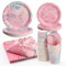 PARTY GO Vaisselle de fête 96 pièces en forme de queue de sirène rose avec assiettes en carton, serviettes, couverts pour décorations de fête d'anniversaire, fête prénatale - 24 invités