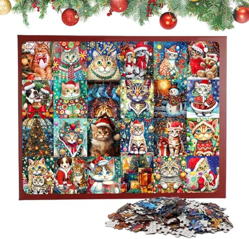 Adventskalender 2024 Erwachsene Puzzle 1008 Teile, 24 Schachteln Adventskalender Puzzle, Adventskalender Katze / Hund, Weihnachten, Geschenk für Damen Herren Kinder