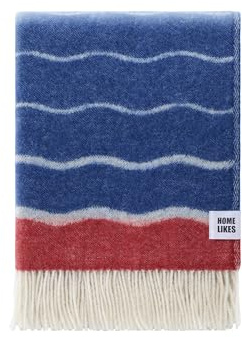 JJ Textile Waves Throw New Wool & Recyled Merino Sheep Wool- Soft & Cosy With a Reversible Design - Sustainable Throw for Bed, Sofa & Home Decor - Large Blanket 190cm x 130cm.