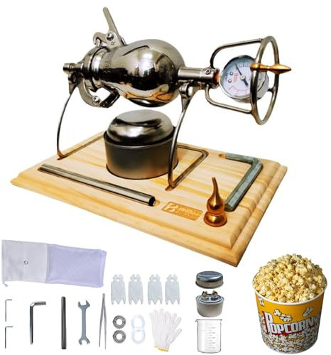 Hand Popcorn Maker Popcorn Maschine Hand Popcorn Kanone 304 Edelstahl Popcorn Maschine Home Retro Hochdruck Popcorn Maker, Puffreis Maker für Home Party (520ml)