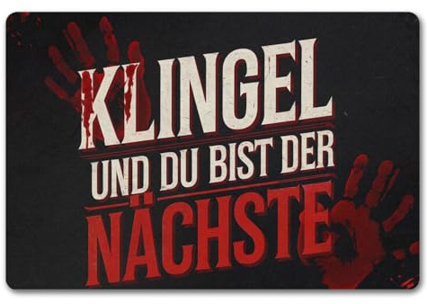 speecheese Blutiger Handabdruck Horror Fußmatte in 40x60 cm ohne Rand - Klingel und du bist der Nächste Für Horror-Fans Gruseliges Design mit blutrotem Schriftzug auf dunklem Hintergrund -