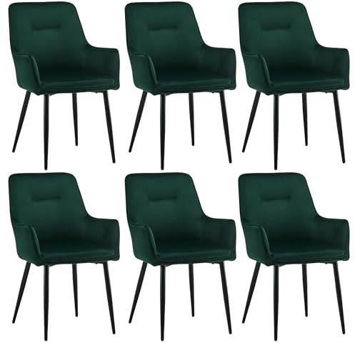 CLIPOP Esszimmerstuhl 6er Set mit Armlehne Küchenstuhl Polsterstuhl Wohnzimmerstuhl Sessel Sitzfläche aus Samt Loungesessel 6er Set für Esszimmer,Arbeitszimmer,Wohnzimmer,Schlafzimmer,Grün