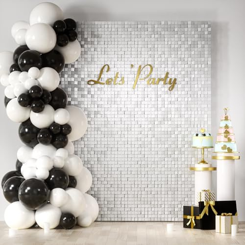 Kelfara Matte White Shimmer Wall Backdrop, 24 Panels Square Sequin Shimmer Backdrop, Photo Backdrops for Birthday, Anniversary, Wedding, Graduation & Bachelorette Party Decoration