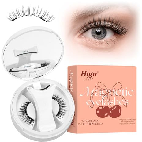 Higu clace pestañas postizas magneticas naturales, kit de pestañas magnéticas con aplicador, pestañas imantadas No requiere pegamento ni removedor de pegamento, amigable para principiantes(SET NB)