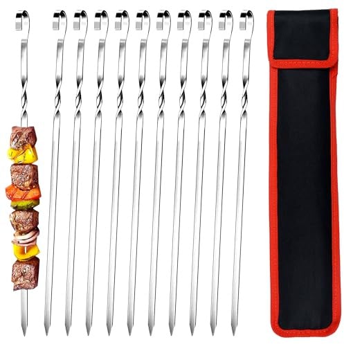 GXFCING 20 Stück Grillspieße Edelstahl 40cm Grillspieße aus SUS304 Edelstahl Schaschlikspieße Fleischspieße BBQ Metall Spieße mit Nylontasche für Grillpartys im Freien und im Garten