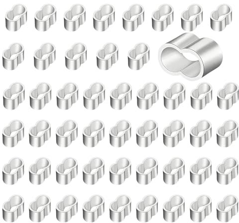 SMLOPLOM 50 Stück Seilklemme, Quetschhülsen mit Gratfreier Oberfläche, Rostet Nicht Leichtfür, für Gummiseil und Seil aus Rostfreiem Stahl, Silber