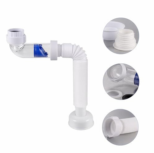 Bathroom Waste Pipe, Flexible Waste Pipe 1 1/4 Bathroom Sink Plumbing Parts Space-Saving Waste Pipe Universal Pipe Connector Waste Water Trap Kit Odour-Proof Sink Waste Trap, Extensable 380-800mm