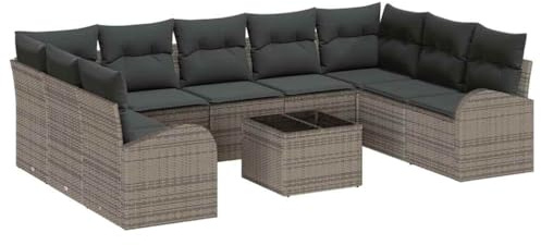 vidaXL 9-teiliges Garten-Sofa-Set mit Kissen, wetterfest und aus grauem Poly-Rattan. Super geeignet für Balkon oder Terrasse. Ideal zum Chillen im Sommer.