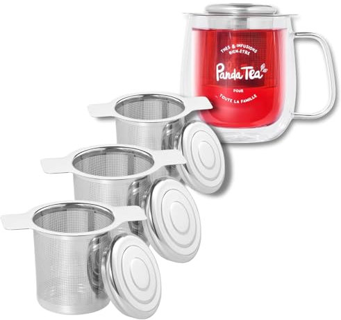 Panda Tea - 3x Paniers à Thé en Inox - Infuseur Thé Original et Pratique pour Infuser Vos Thés en Vrac - Passoir à thé