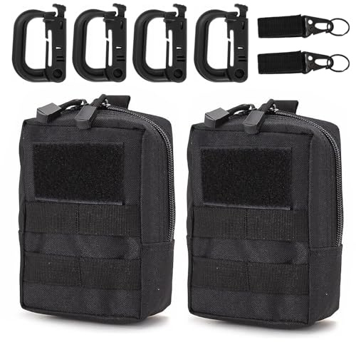 2 Pack Sac Tactique Ceinture Pochette Ceinture Tactique avec 4 Mousquetons + 2 Porte-Clés Convient aux Camping Trousse Sacoche