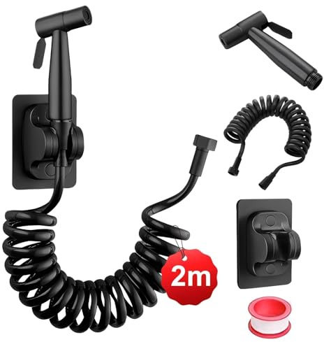 DEANKEJI 2 Mètre PE Jet Toilette Wc-Ensemble, Noir Douchette Toilette, Douchette Wc Kit Complet avec Tuyau, Pulvérisateur Bidet, pour Cuisines, Salles de Bains et Hôtels