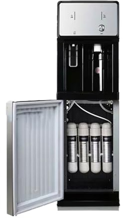 XJBWSDE Freestanding water fountain with mains power and 4-stage filtration (hot and cold, room temperature). Ideal for gyms, hotels, restaurants, cafes, and offices.