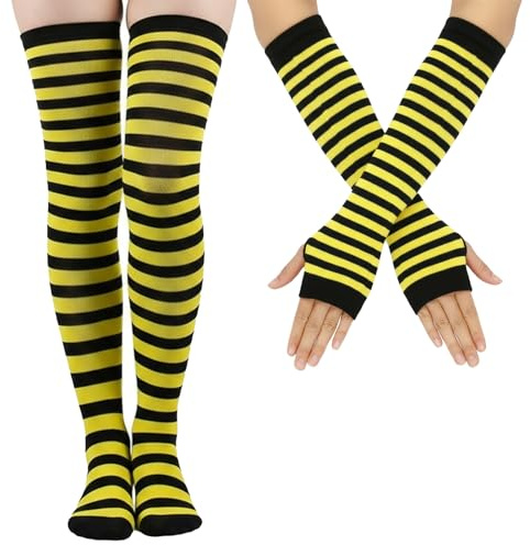 Vbxvsa Striped Handschuhe Kniestrümpfe Set Oberschenkelhohe Armstulpen Socken Gestreifte Strickhandschuhe