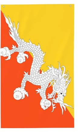 Flagge des Königreichs Bhutan. Dekorative Outdoor-Flagge, 90 x 152 cm, vertikales Polyester-Banner