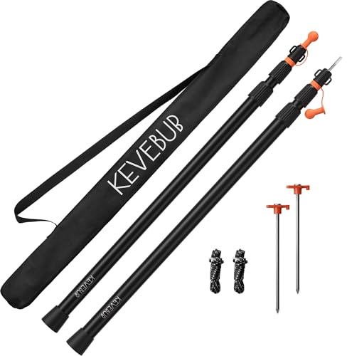 KEVEBUB Zeltstangen, Robuste & Ultraleichte 6063 Aluminium Teleskopstange (90-230cm) für Tarp & Sonnensegel, mit Twist-Lock-System, Durchstichfester Kappe - 2er Set
