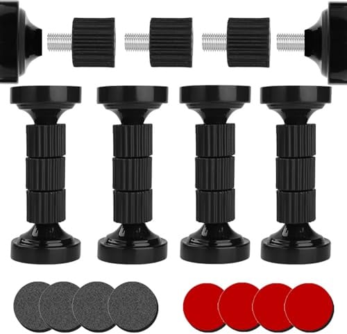 4 Stück Verstellbarer Bettrahmen mit Gewinde, Bettkopfteil Abstandshalter, Bett Abstandshalter Wand, Anti Shake Bett Stabilisator, 43-112mm, Einfache Installation, 3mm Verbesserte Dicke (Schwarz)