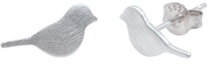 Zarte Vogel Ohrstecker 925 Sterling Silber Ohrringe, Matt Gebürstet, Klein | S925 gestempelt, Nickelfrei, Minimalistische Natur Ohrringe, Echtsilber, Für Damen & Mädchen, Geschenkbox inklusive
