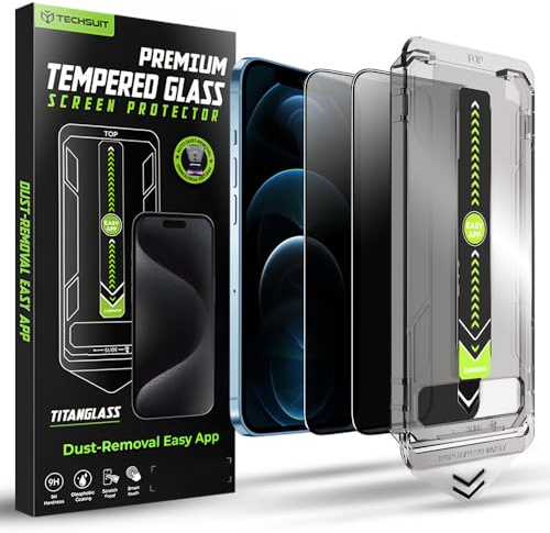 Techsuit Blickschutzfolie 2er Pack für iPhone 12 Pro Max Gehärtetes Glas mit Vollständige Abdeckung, HD Klarheit, Stoßschutz, Anti Spy Beschichtung, TitanGlass FullCover Privacy