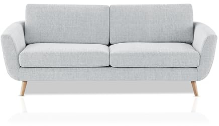 SOHO Scandi Sofa 3-Sitzer 217 x 93 cm mit Wellenunterfederung & Kaltschaum, Flachgewebe Grau, 2 Rückenkissen, frei stellbar, Massivholzfüße schräg - modernes Wohnsofa