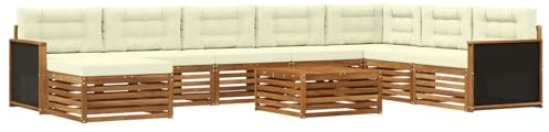 vidaXL Outdoor-Sofagarnitur 9 pcs Natur und Creme Massivholz Akazie, Gartenmöbel, modernes Outdoor-Sofa-Set, Akazienholz, modulares Sofa, ideal für Pool und Terrasse