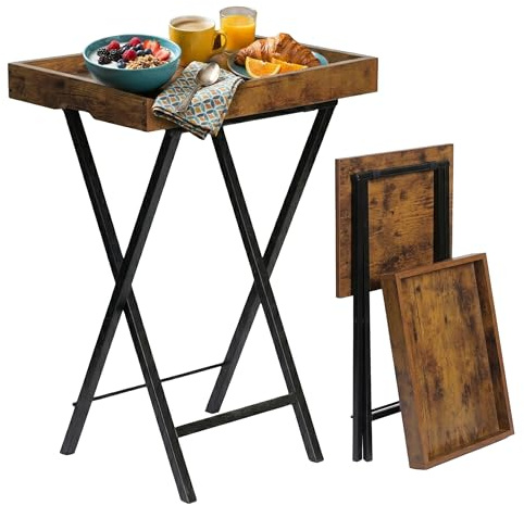 Relaxdays Beistelltisch mit abnehmbarem Tablett, klappbar, braun/schwarz | HBT: 70x48x36 cm, Serviertisch, Industrial