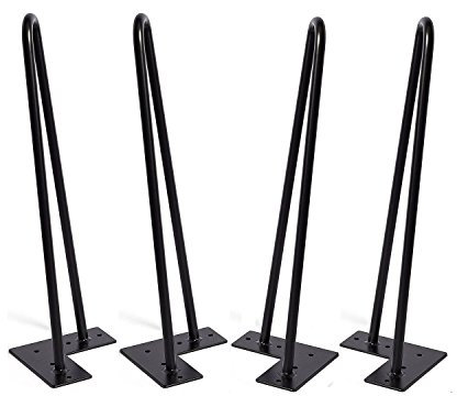 Horquilla de 16 Pulgadas Conjunto de 4, DIY Muebles de Metal para Mesa de Centro, Comedor, Escritorio, Mesita de Noche - 3/8 de Diámetro, Satén Negro