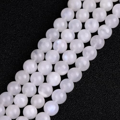 shgbeads weiß Mondstein Edelstein Lose Perlen Natur Rund 6 mm Crystal Energy Stone Heilkraft für Schmuckherstellung 38,1 cm, 6mm White, 6 mm