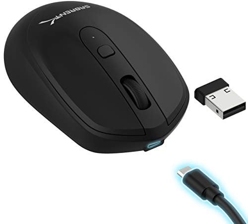 SABRENT Wiederaufladbare kabellose Maus, einstellbare DPI 800/1200/1600, Mute Silent Click, Mini optische Computermaus, Funkmaus, Bluetooth und 2.4 GHz Verbindung (MS-RCWM)