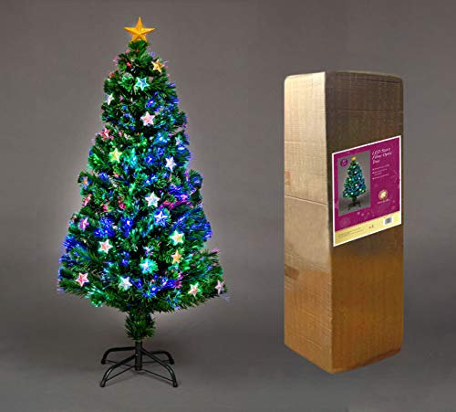 SHATCHI 5Ft/150cm Fibre Optic Christmas Star Topper Decorations-Pre-Lit Green Artificial Xmas Tree-Multicolor Changing Lights, PVC, 150 cm