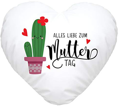 SpecialMe® Herzkissen süßer Kaktus Alles Liebe Mama weiß Herz-Kissen