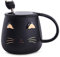 Angelice Home Black Cat Mug, Cute Kitty Ceramic Coffee Mug with Stainless Steel Spoon, Novelty Coffee Mug Cup for Cat Lovers Women Girls
