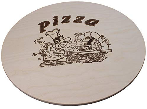 DEKOFANT Pizzabrett Holz Ø 40 cm Pizzateller groß mit Kult Pizza Logo