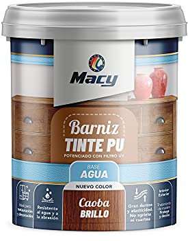 Macy Barniz Tinte Poliuretano Brillo para Interior con Gran Resistencia. 750 Mililitros. Color Caoba