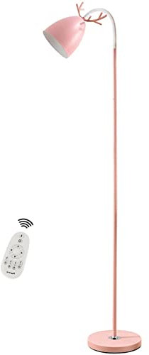HKLY Stehlampe LED Dimmbar, 7W Stehleuchte Flexibler Schwanenhals, Rosa Metall Stehlampe mit Antler Dekoration Lampenschirm E27 Leselampe Wohnzimmer Schlafzimmer kinderzimmer Büro Stehleuchten