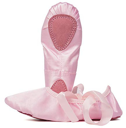 RUYBOZRY Ballerine in Raso con Suola Spezzata e Punta Classica per Bambine e Donne,Modello-TJ-BDDM,Rosa,27 EU