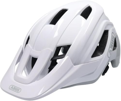 ABUS MTB-Helm Cliffhanger - Fahrradhelm für anspruchsvolle Trails - mit großen Lüftungsöffnungen & TriVider Riemensystem - für Damen und Herren - Weiß/Rot Glänzend, Größe L